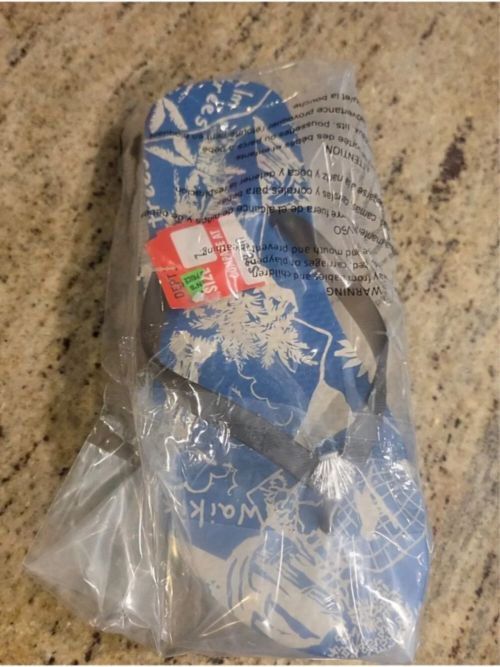 New! Tommy Bahama Womens Sz 7 Blue Flip Flops Silver Shell Waikiki Hawaii Mahalo